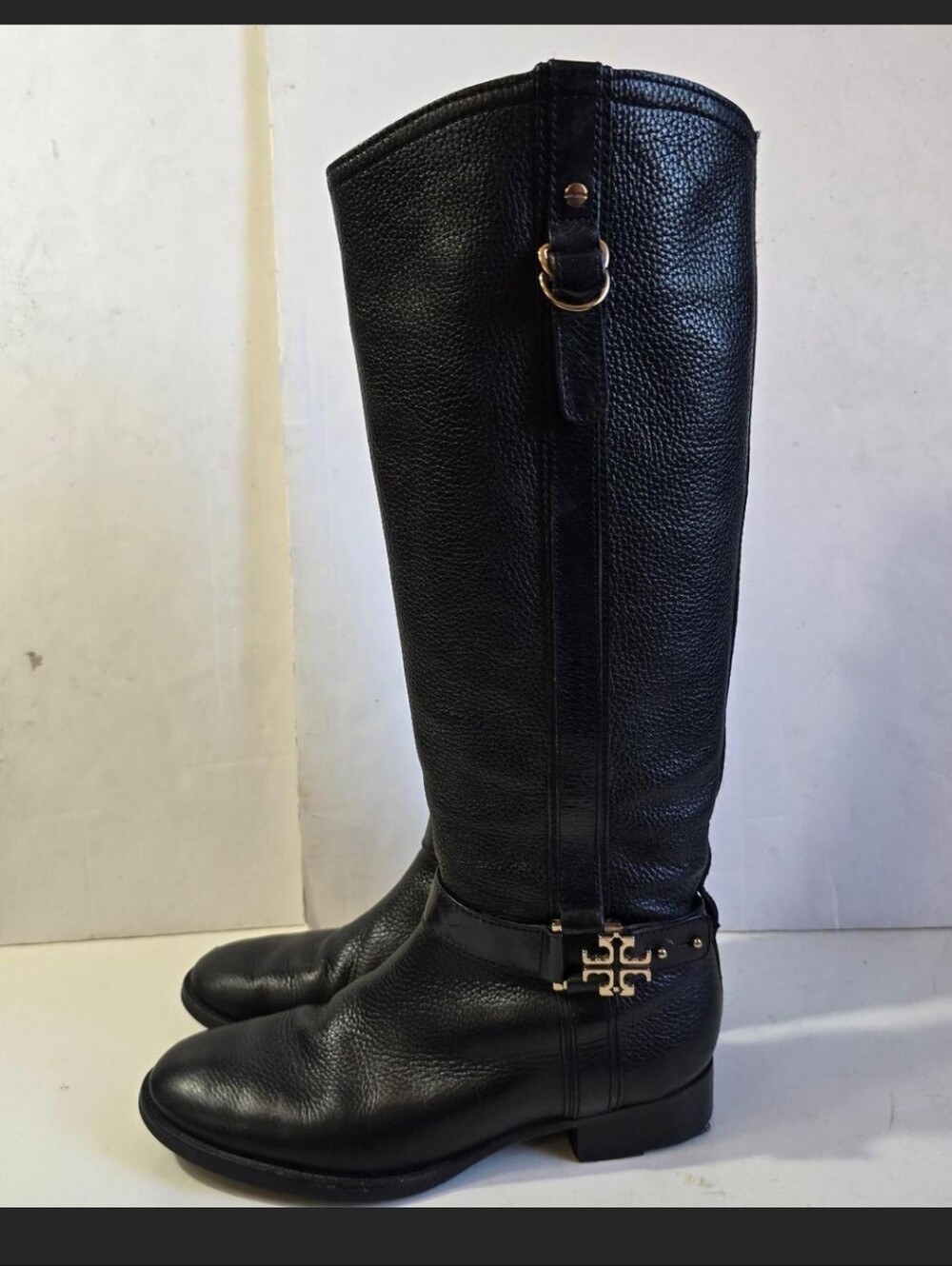 Tory Burch Black Pebble Grain Leather Knee-High Riding Boots Size 9.5